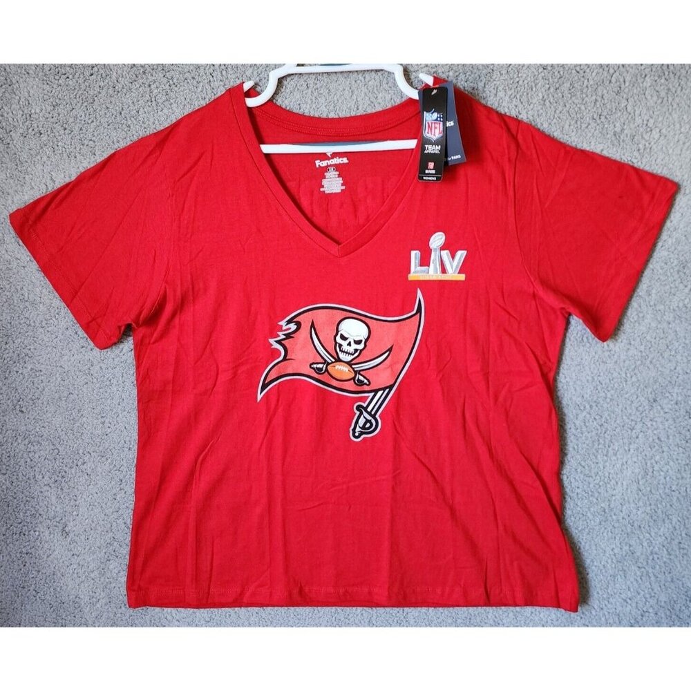 NEW Fanatics Women's S/S V Neck T Shirt Tampa Bay Buccaneers Tom Brady #12 Sz 2X